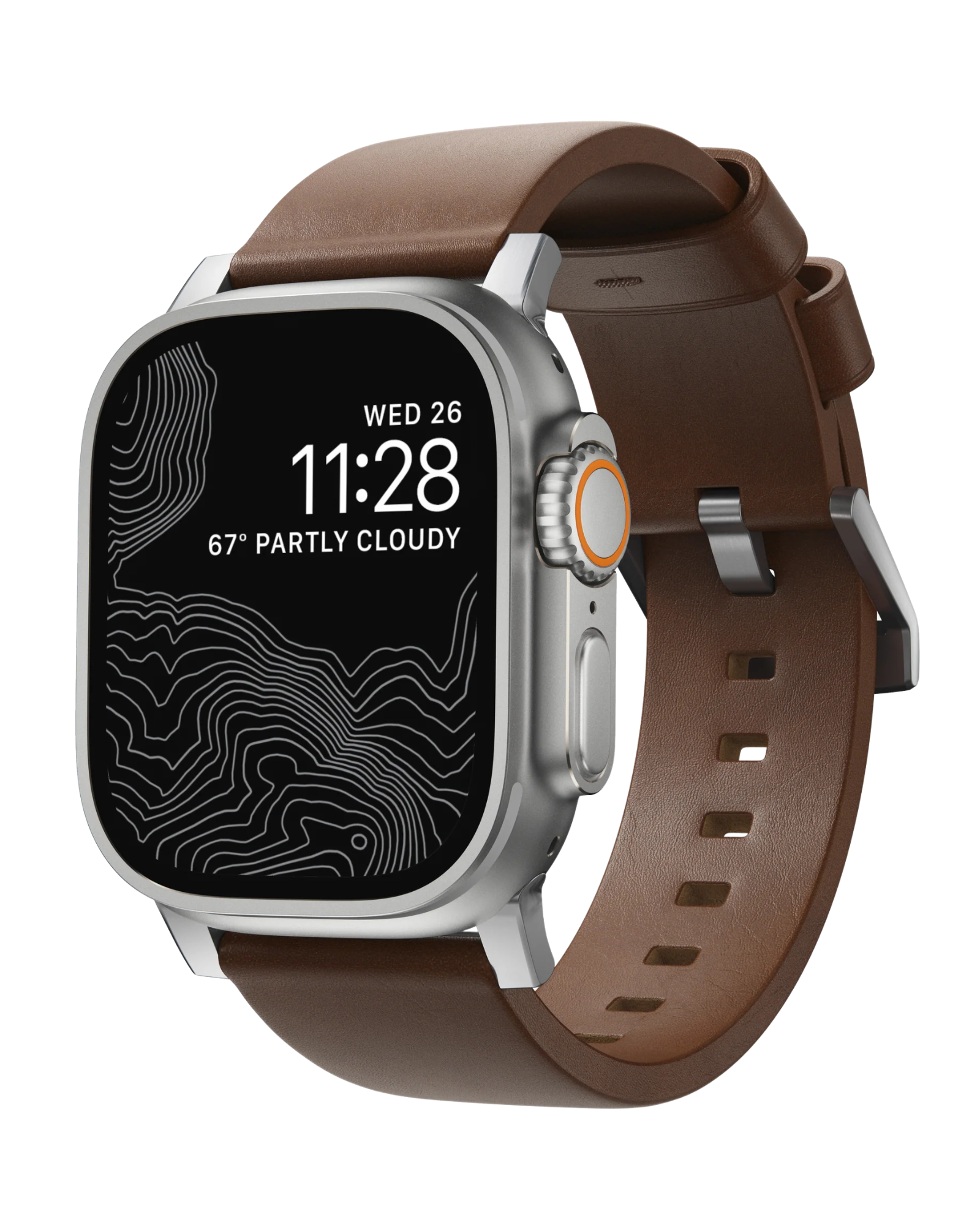Ремешок Nomad Modern Leather Band Silver Hardware Brown 46mm/49mm (NM01907985)
